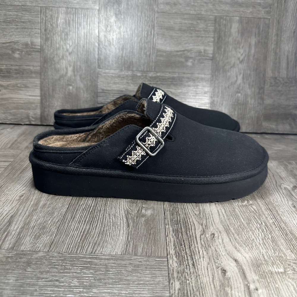 Blowfish Malibu Monday Mules Women 10 Black Faux Fur Platform NEW